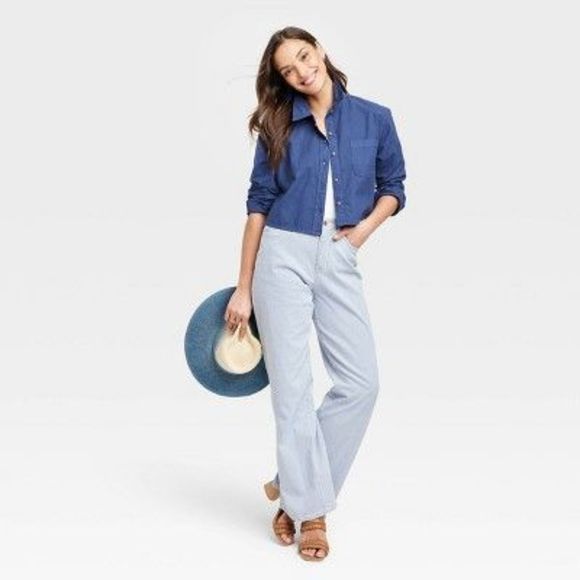 Women's High-Rise Wide Leg Jeans - Universal Thread Light Blue 14 - Open Box - Picture 2 of 2